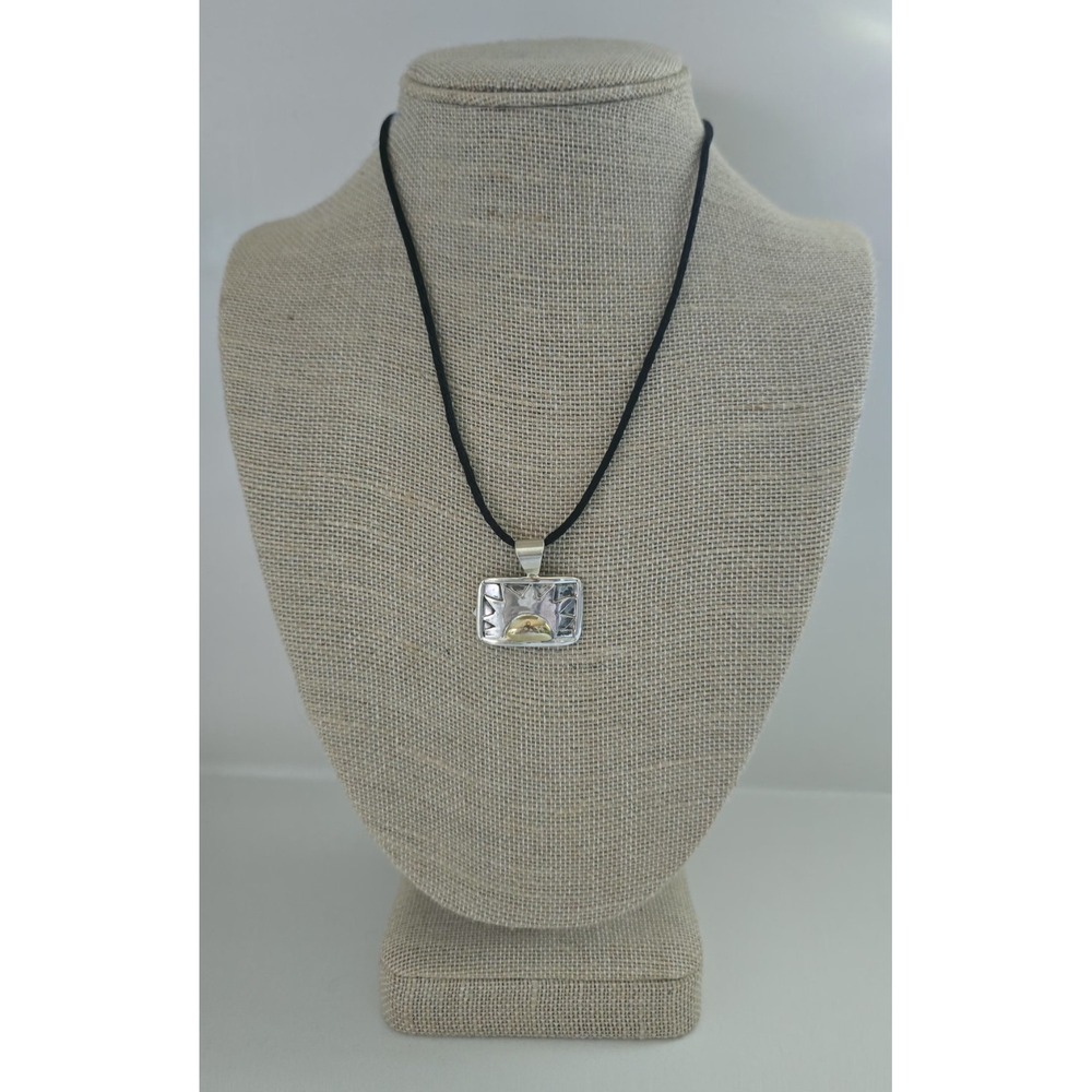 Silver Sun Pendant Necklace Gold Tone Dome Black Cord New With Tag